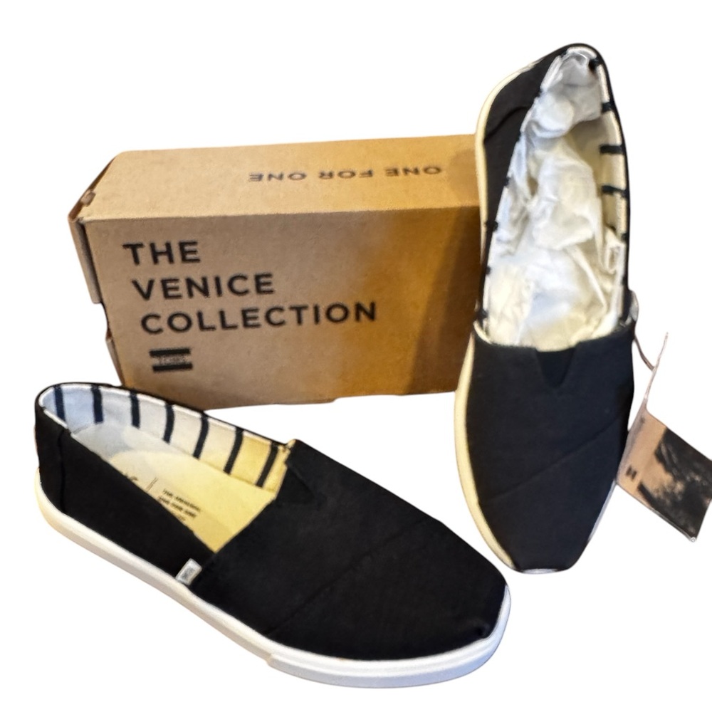 Tom's Slip On Shoe Women's Size 6 Classic Black Heritage Canvas Cupsole NIB